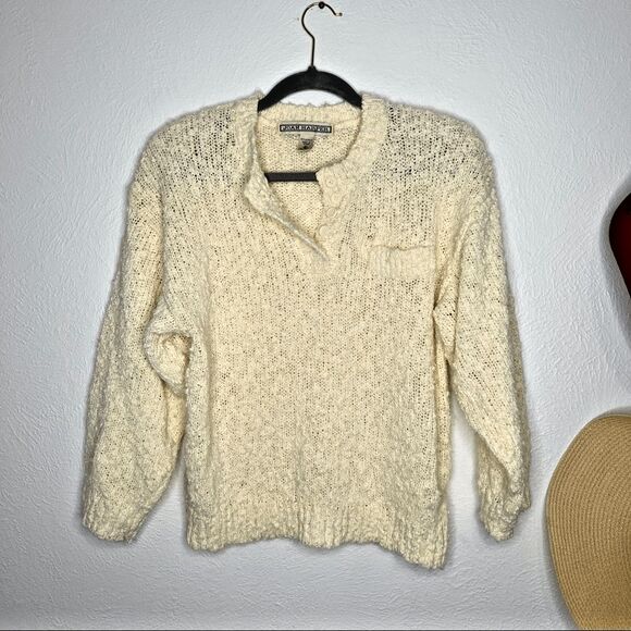 vtg 1980s beige pullover henley sweater textured knit Joan Harper size 8 acrylic - Picture 1 of 6